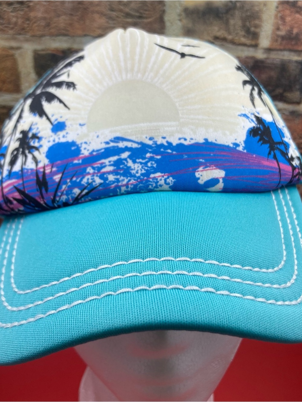 Turquoise Beach Print Trucker Hat - Unbranded